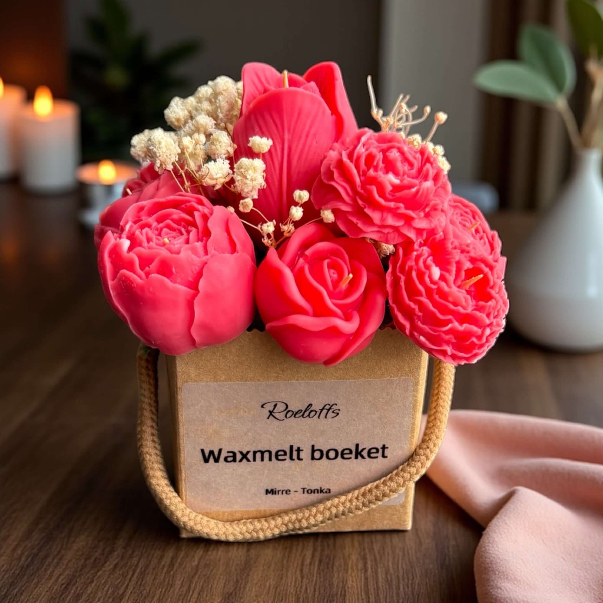 Boeket bloemen waxmelt pluk je bloem en smelt deze op de brander