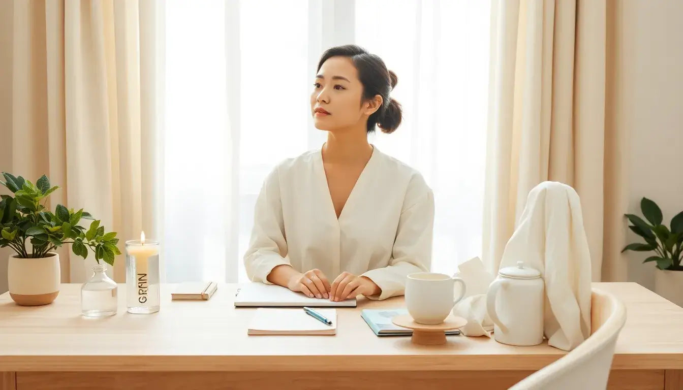 Geurkaarsen voor energie en focus in lichte Japandi werkruimte met citrus geur