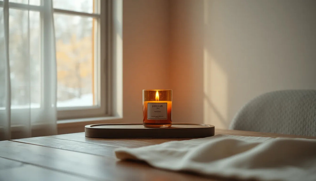 rustgevende geurkaars in amberglas als zacht ritueel voor januari