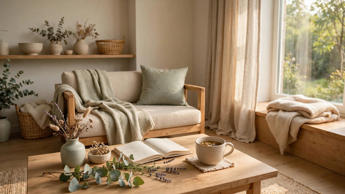 Rustig thuisinterieur met wellness geuren voor ontspanning en balans