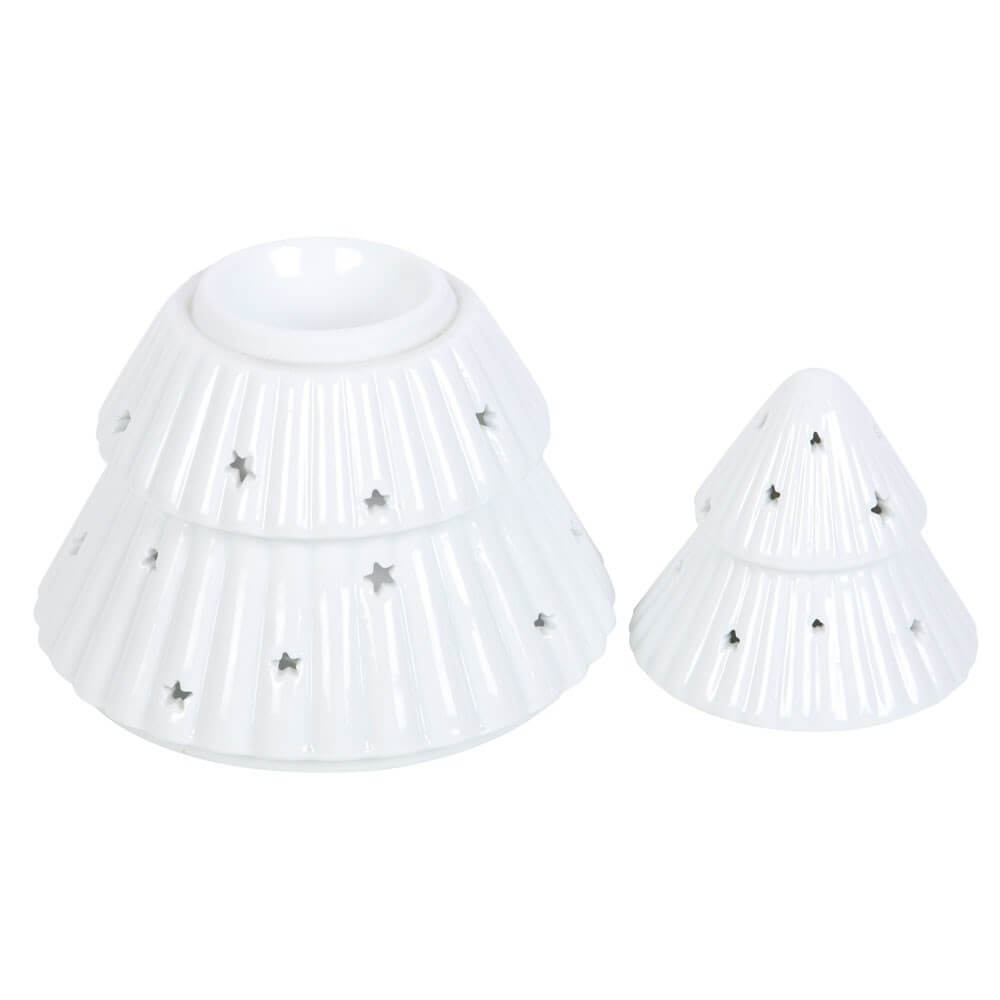 Sfeervol interieur met waxbrander kerstboom wit van Roeloffs Candles – perfecte winterdecoratie