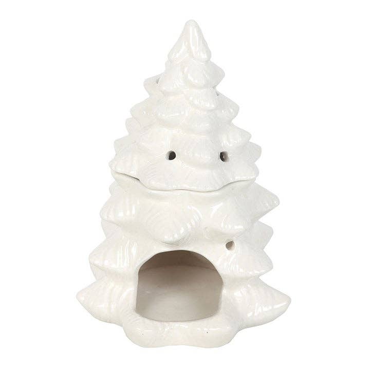 Waxbrander winter sparrenboom achterkant