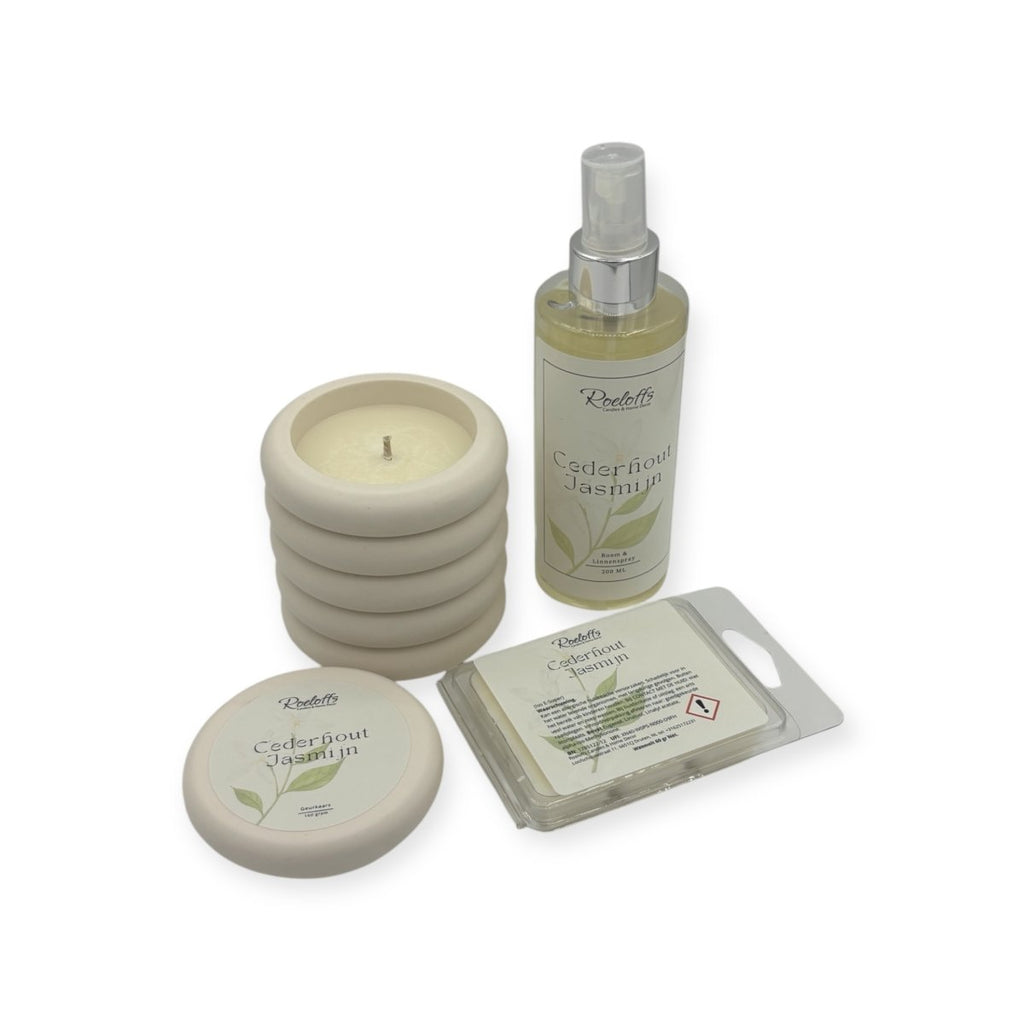 Cadeaupakket Cederhout - Jasmijn - Geniet van de helende geur van Cederhout - Jasmijn met dit geur cadeau.  Roeloffs Candles & Home Decor 
