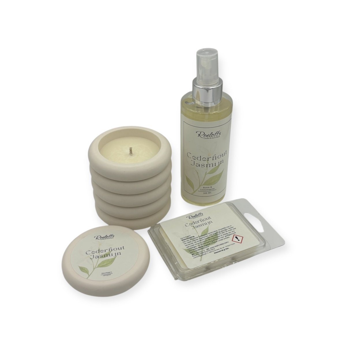 Cadeaupakket Cederhout - Jasmijn - Geniet van de helende geur van Cederhout - Jasmijn met dit geur cadeau.  Roeloffs Candles & Home Decor 