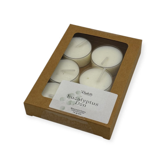 Geur waxinelichtjes Eucalyptus - Den - Met deze geur waxinelichtjes is het net alsof je in een bevroren dennenbos staat. Samen een kerstboom uitzoeken en mee naar huis nemen. Dat gevoel krijg je. Roeloffs Candles & Home Decor 