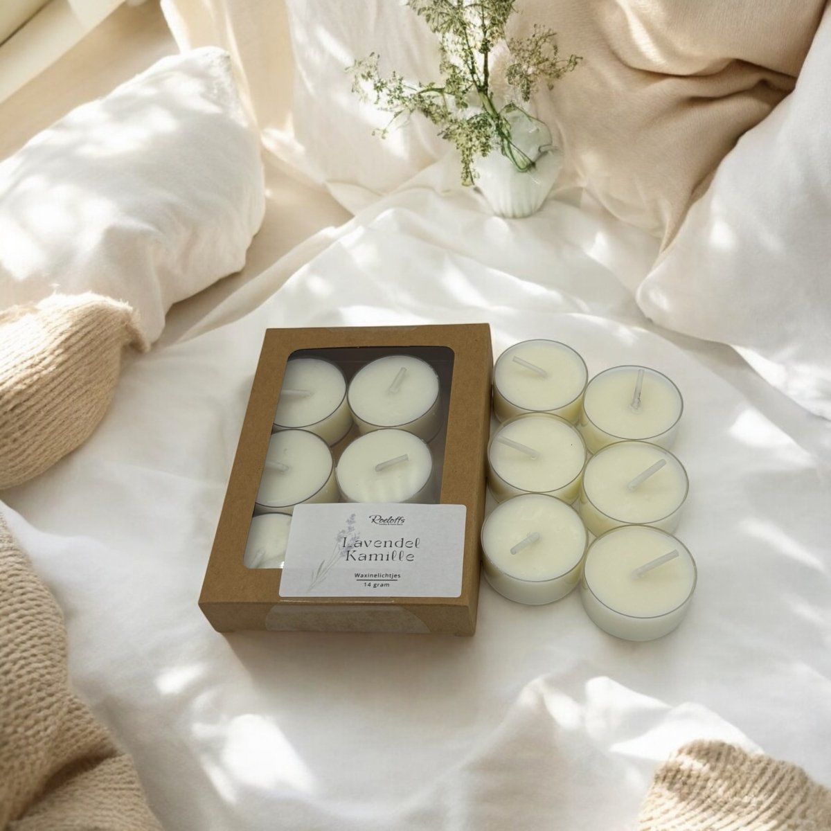 Geur waxinelichtjes Lavendel - Kamille - Geniet van de rustgevende kracht van Lavendel en Kamille waxinelichtjes met geur. Breng rust en ontspanning in huis dankzij aromatherapie Roeloffs Candles & Home Decor 